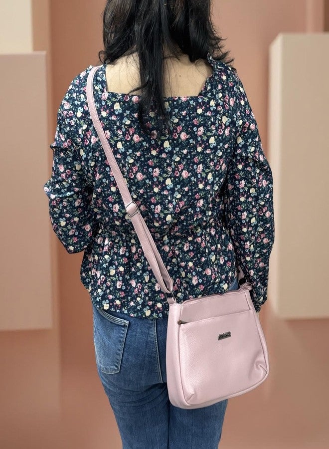 GLOSSY PU Women's Sling Bag, 4 Zipper Compartments, casual use, travel use (Pink) - Image 2